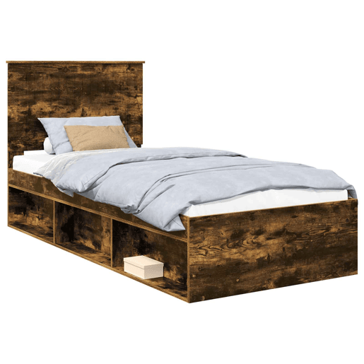 Estrutura de cama de solteiro para adultos com cabeceira Carvalho Defumado 90 x 190 cm
