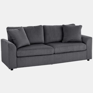 HOMCOM Sofá de 3 Lugares Moderno 212x80x88 cm Sofá Sala de Estar Estofado com 2 Almofadas Apoio de Braços e Estrutura de Aço para Sala de Estar Quarto Escritório em Casa Cinzento
