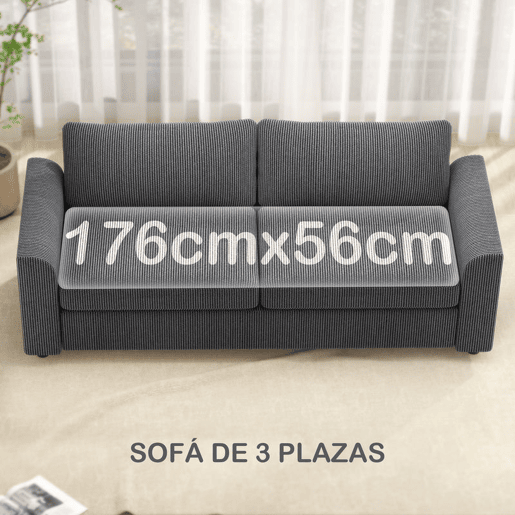 HOMCOM Sofá de 3 Lugares Moderno 212x80x88 cm Sofá Sala de Estar Estofado com 2 Almofadas Apoio de Braços e Estrutura de Aço para Sala de Estar Quarto Escritório em Casa Cinzento