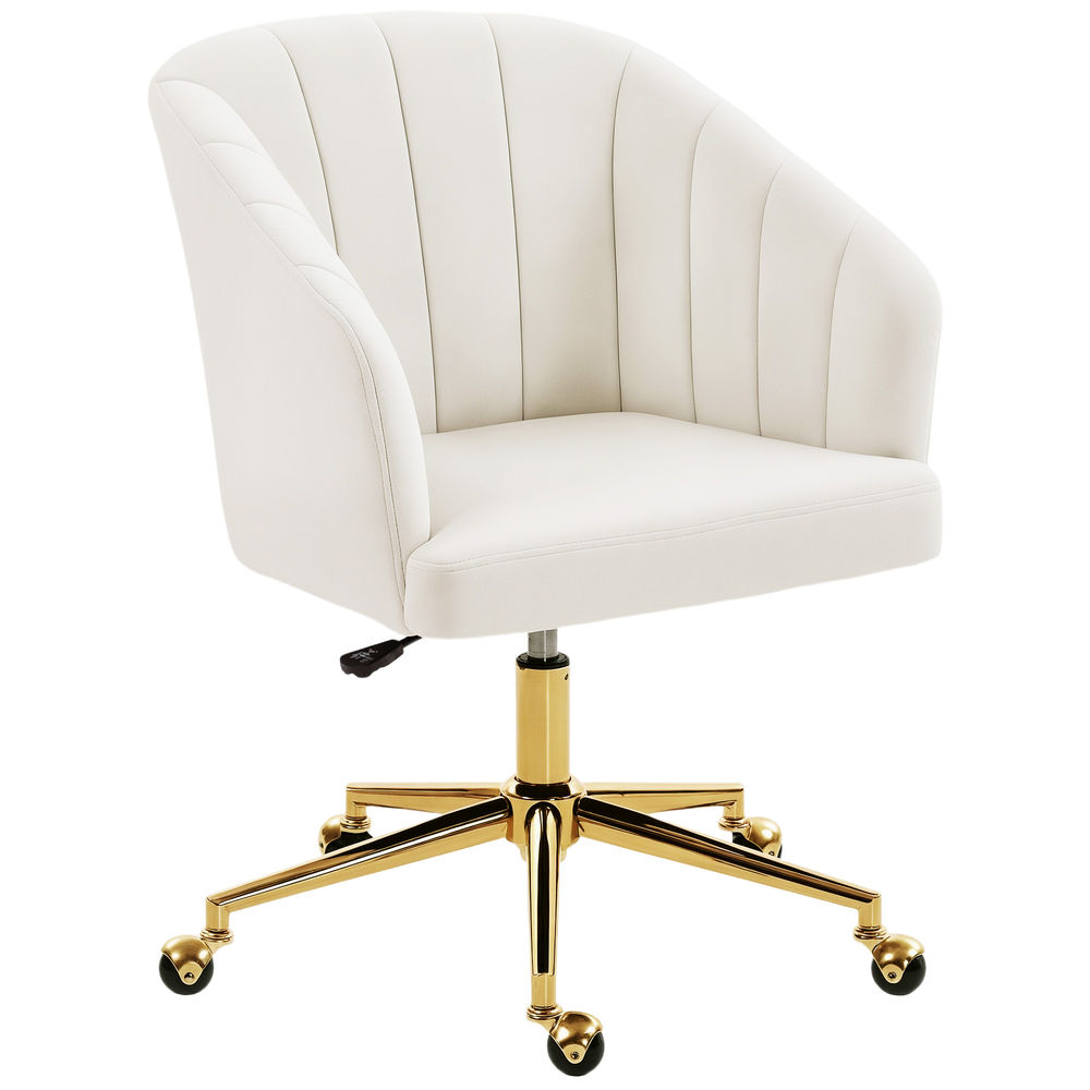 Homcom silla de oficina con ruedas, silla de escritorio de terciopelo con respaldo acolchado con costuras, asiento ancho, altura ajustable, espuma de