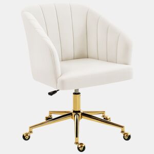 HOMCOM Cadeira de Escritório com Rodas Assento Acolchoado de Veludo Largura Ajustável Espuma de Alta Resiliência para Casa e Escritório 61x60x83,5-92,5 cm Creme