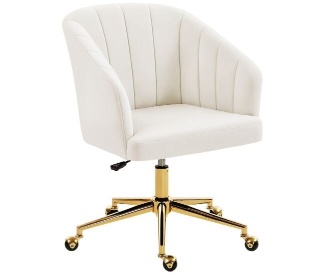 Homcom silla de oficina con ruedas, silla de escritorio de terciopelo con respaldo acolchado con costuras, asiento ancho, altura ajustable, espuma de