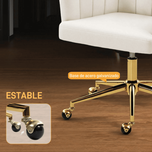 HOMCOM Cadeira de Escritório com Rodas Assento Acolchoado de Veludo Largura Ajustável Espuma de Alta Resiliência para Casa e Escritório 61x60x83,5-92,5 cm Creme