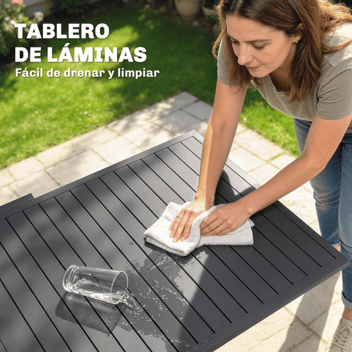 Outsunny Mesa de Jardim Extensível 135270x90 cm, Mesa de Jantar Exterior Retangular de Alumínio com Superfície de Ripas para 6-10 Pessoas, para Pátio, Terraço, Cinzento Escuro