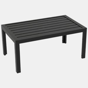 Outsunny Mesa de Centro de Jardim Retangular, Mesa Auxiliar com Estrutura em Aço Galvanizado e Superfície com Ripas, Mesinha de Café para Pátio, Varanda, Terraço ou Alpendre, Preto