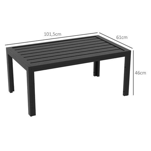 Outsunny Mesa de Centro de Jardim Retangular, Mesa Auxiliar com Estrutura em Aço Galvanizado e Superfície com Ripas, Mesinha de Café para Pátio, Varanda, Terraço ou Alpendre, Preto
