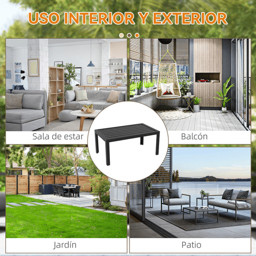 Outsunny Mesa de Centro de Jardim Retangular, Mesa Auxiliar com Estrutura em Aço Galvanizado e Superfície com Ripas, Mesinha de Café para Pátio, Varanda, Terraço ou Alpendre, Preto