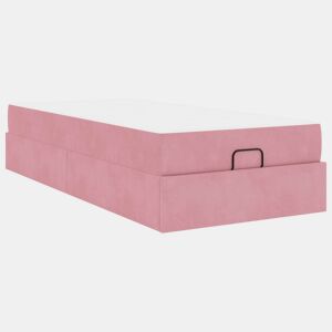Estrutura de cama de solteiro para adultos com colchão com colchão 2 pcs Rosa Veludo