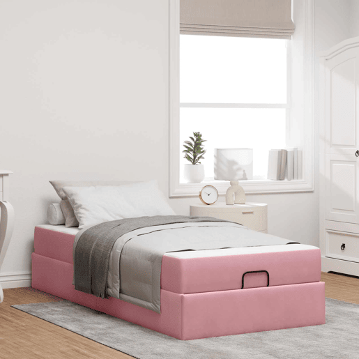 Estrutura de cama de solteiro para adultos com colchão com colchão 2 pcs Rosa Veludo
