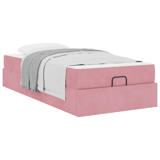 Estrutura de cama de solteiro para adultos com colchão com colchão 2 pcs Rosa Veludo