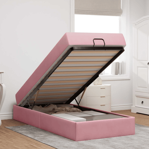 Estrutura de cama de solteiro para adultos com colchão com colchão 2 pcs Rosa Veludo