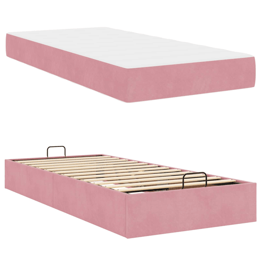 Estrutura de cama de solteiro para adultos com colchão com colchão 2 pcs Rosa Veludo