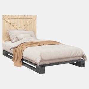 Estrutura de cama de solteiro para adultos com cabeceira 100x200cm pinho maciço cinza