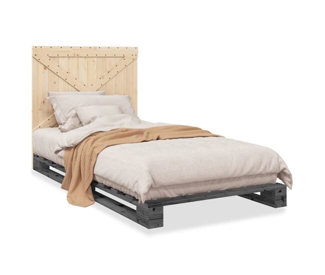 Estructura de cama individual para adultos con cabecero madera de pino gris 100x200cm