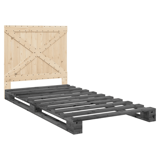 Estrutura de cama de solteiro para adultos com cabeceira 100x200cm pinho maciço cinza
