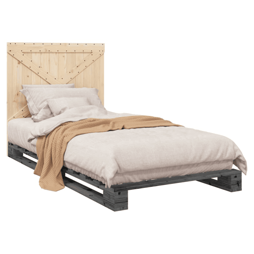 Estrutura de cama de solteiro para adultos com cabeceira 100x200cm pinho maciço cinza