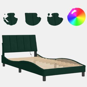 Estrutura de cama de solteiro simple com LED 100x200 cm veludo verde-escuro
