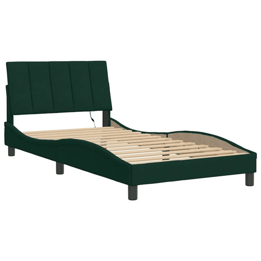 Estrutura de cama de solteiro simple com LED 100x200 cm veludo verde-escuro