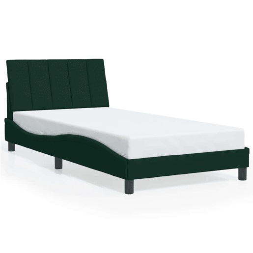 Estrutura de cama de solteiro simple com LED 100x200 cm veludo verde-escuro