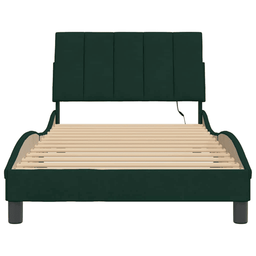 Estrutura de cama de solteiro simple com LED 100x200 cm veludo verde-escuro
