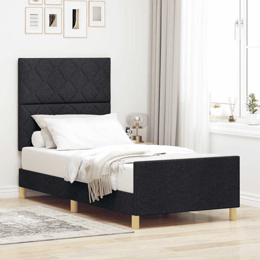 Estrutura de cama de solteiro para adultos com Cabeceira - Preto 100 x 200 cm tecido