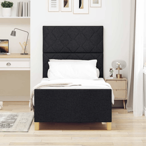 Estrutura de cama de solteiro para adultos com Cabeceira - Preto 100 x 200 cm tecido