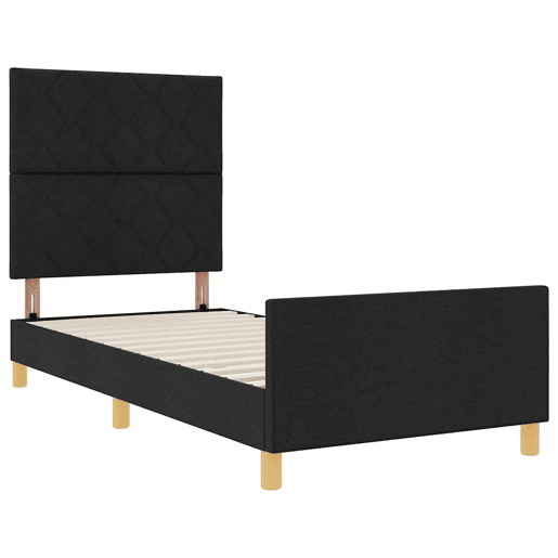 Estrutura de cama de solteiro para adultos com Cabeceira - Preto 100 x 200 cm tecido