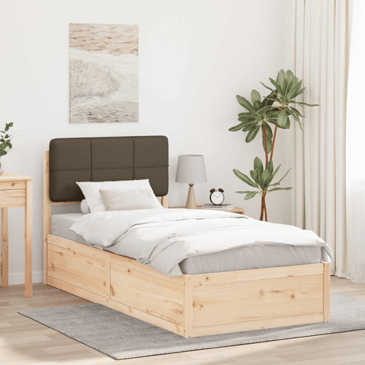 Estrutura de cama de solteiro Design com Cabeceira Estofada Cinzento-acastanhado