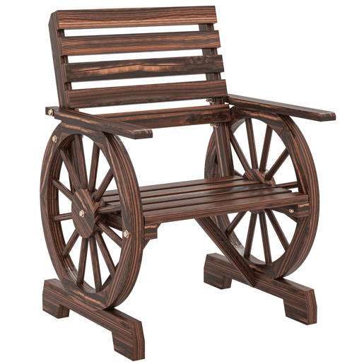 Outsunny Banco de Jardim em Madeira de 2 Lugares Assento com Braços de Roda de Carro Encosto Inclinado Estilo Rústico Capacidade 120 kg para Pátio Terraço Parque 66x55x90 cm, Carbonizado
