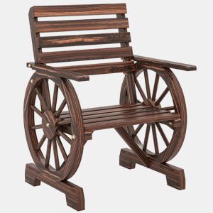 Outsunny Banco de Jardim em Madeira de 2 Lugares Assento com Braços de Roda de Carro Encosto Inclinado Estilo Rústico Capacidade 120 kg para Pátio Terraço Parque 66x55x90 cm, Carbonizado