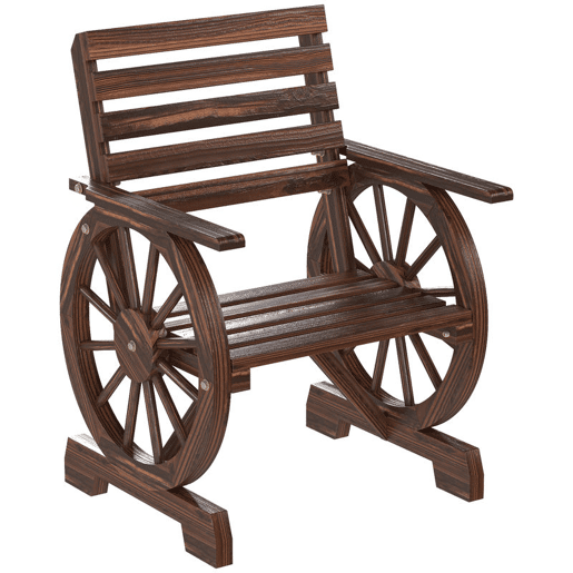 Outsunny Banco de Jardim em Madeira de 2 Lugares Assento com Braços de Roda de Carro Encosto Inclinado Estilo Rústico Capacidade 120 kg para Pátio Terraço Parque 66x55x90 cm, Carbonizado