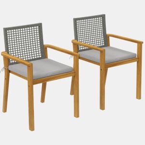 Outsunny Conjunto de 2 Cadeiras de Jardim em Madeira Cadeiras Empilháveis com Almofadas Removíveis Braços Encosto em Vime PE Capacidade 160 kg para Terraço 59x55x86 cm Madeira