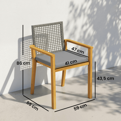 Outsunny Conjunto de 2 Cadeiras de Jardim em Madeira Cadeiras Empilháveis com Almofadas Removíveis Braços Encosto em Vime PE Capacidade 160 kg para Terraço 59x55x86 cm Madeira