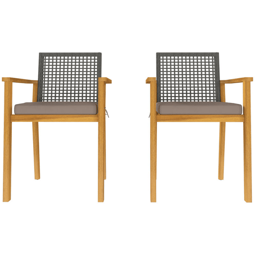Outsunny Conjunto de 2 Cadeiras de Jardim em Madeira Cadeiras Empilháveis com Almofadas Removíveis Braços Encosto em Vime PE Capacidade 160 kg para Terraço 59x55x86 cm Madeira