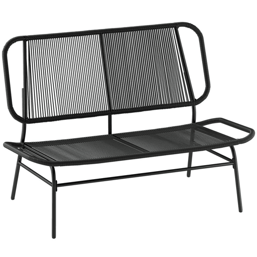 Outsunny Banco de Exterior em Ratã 2 Lugares, Banco de Jardim com Assento e Encosto em Ratã PE, Estrutura em Aço, Suporta 240 kg, para Varanda, Alpendre, Pátio, Preto