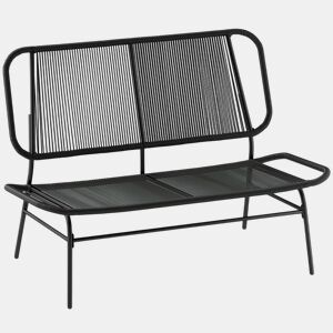 Outsunny Banco de Exterior em Ratã 2 Lugares, Banco de Jardim com Assento e Encosto em Ratã PE, Estrutura em Aço, Suporta 240 kg, para Varanda, Alpendre, Pátio, Preto