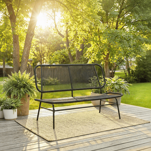 Outsunny Banco de Exterior em Ratã 2 Lugares, Banco de Jardim com Assento e Encosto em Ratã PE, Estrutura em Aço, Suporta 240 kg, para Varanda, Alpendre, Pátio, Preto