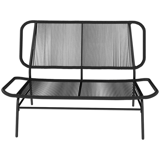 Outsunny Banco de Exterior em Ratã 2 Lugares, Banco de Jardim com Assento e Encosto em Ratã PE, Estrutura em Aço, Suporta 240 kg, para Varanda, Alpendre, Pátio, Preto