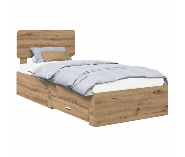 Estructura de cama individual para adultos con cabecera - roble artesanal 100 x 200 cm