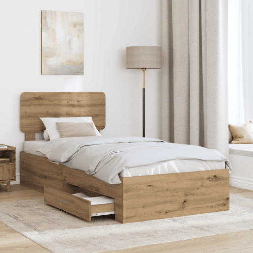 Estrutura de cama de solteiro para adultos com Cabeceira - Carvalho Artesanal 100 x 200 cm