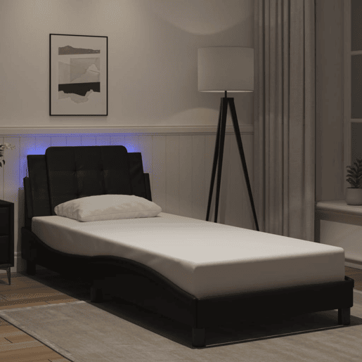 Estrutura de cama de solteiro para adultos com LED Zadar 80x200 cm preto