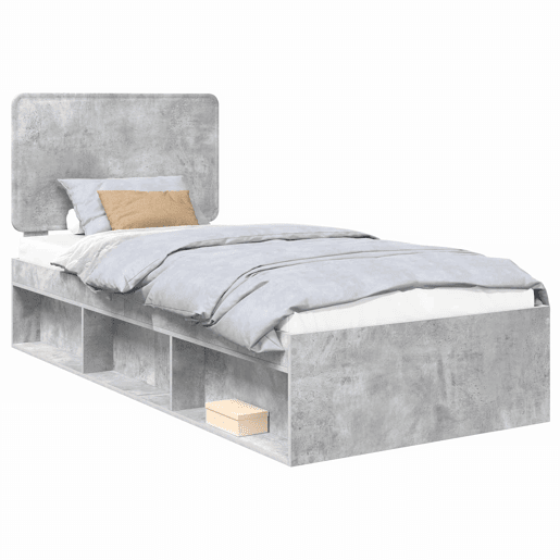 Estrutura de cama de solteiro para adultos com Cabeceira - Cinza Concreto 100 x 200 cm