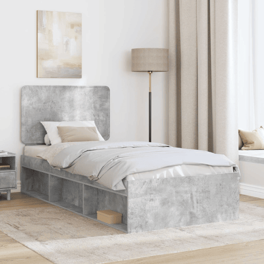 Estrutura de cama de solteiro para adultos com Cabeceira - Cinza Concreto 100 x 200 cm