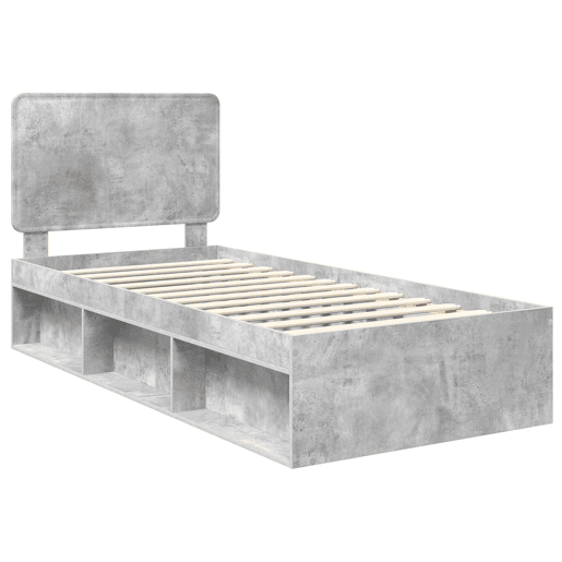 Estrutura de cama de solteiro para adultos com Cabeceira - Cinza Concreto 100 x 200 cm