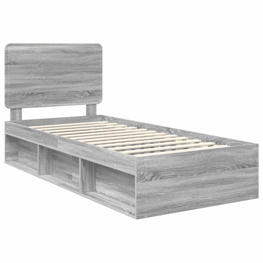 Estrutura de cama de solteiro para adultos com Cabeceira - Cinza Sonoma 100 x 200 cm