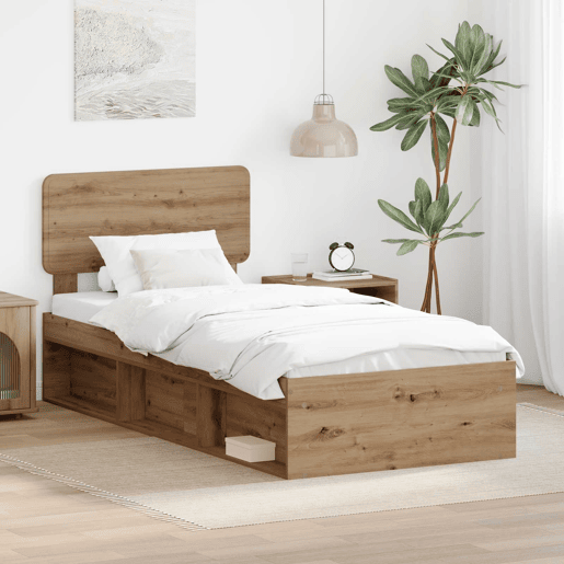 Estrutura de cama de solteiro para adultos com Cabeceira - Carvalho Artesanal 100 x 200 cm
