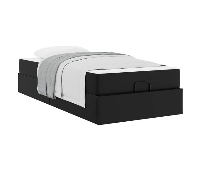 Estructura de cama individual para adultos con colchón 2 pcs negro pvc