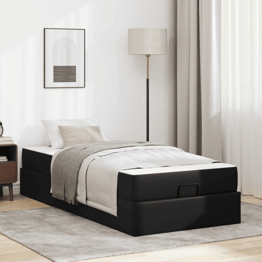Estrutura de cama de solteiro para adultos com colchão com colchão 2 pcs Preto PVC