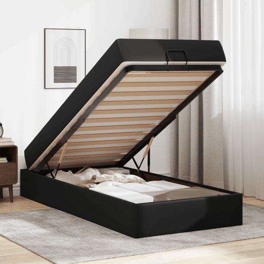 Estrutura de cama de solteiro para adultos com colchão com colchão 2 pcs Preto PVC