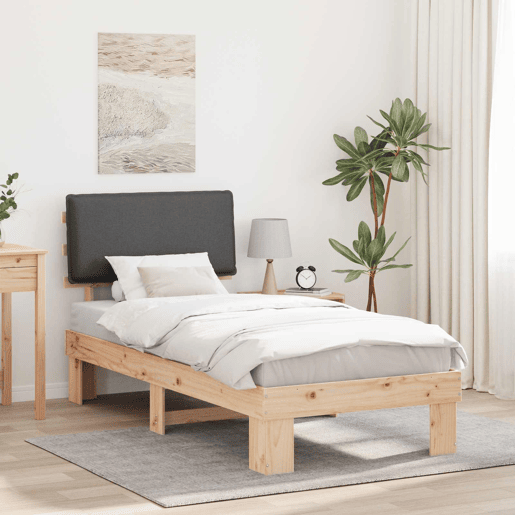 Estrutura de cama de solteiro para adultos com Cabeceira Estofada Cinza Escuro